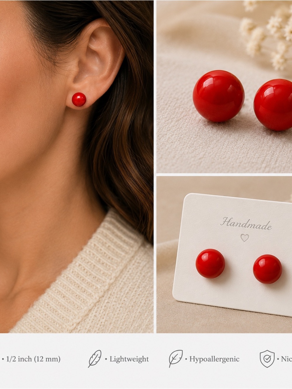 Elegant Red Stud Earrings